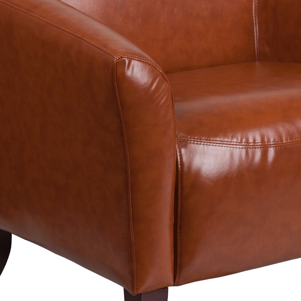 Cognac LeatherSoft Loveseat with Cherry Wood Feet. Picture 3