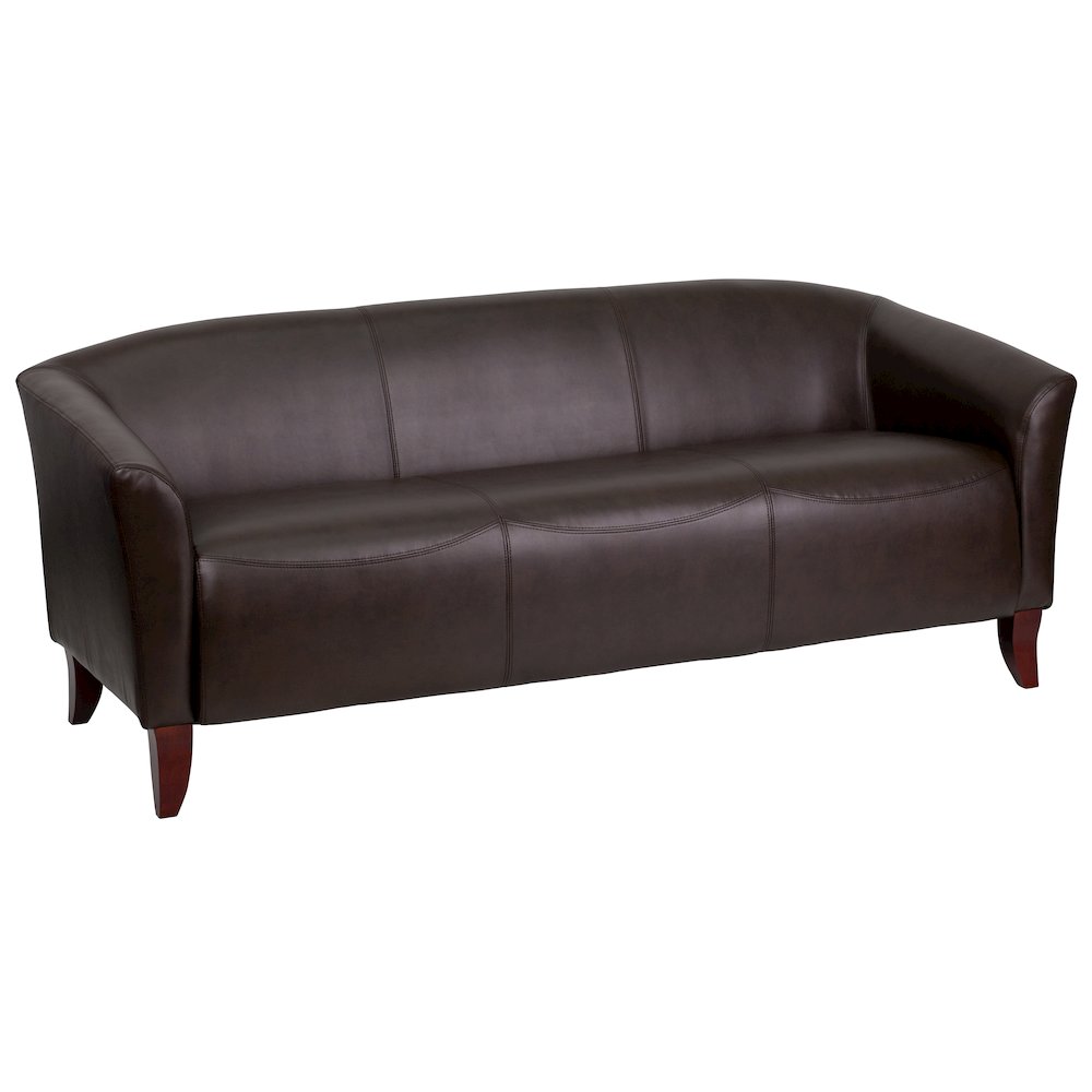 Brown LeatherSoft Sofa with Cherry Wood Feet. Picture 1