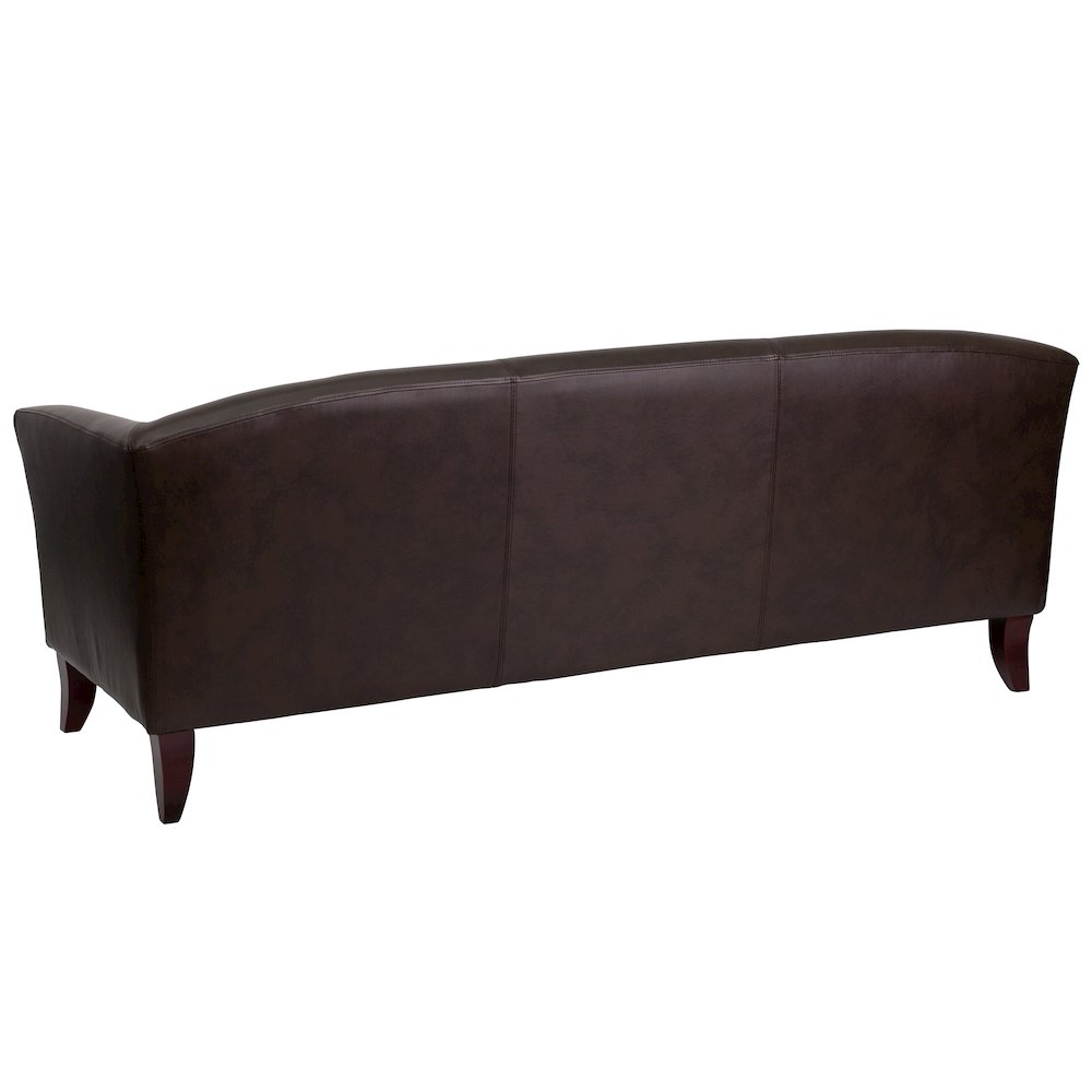 Brown LeatherSoft Sofa with Cherry Wood Feet. Picture 2