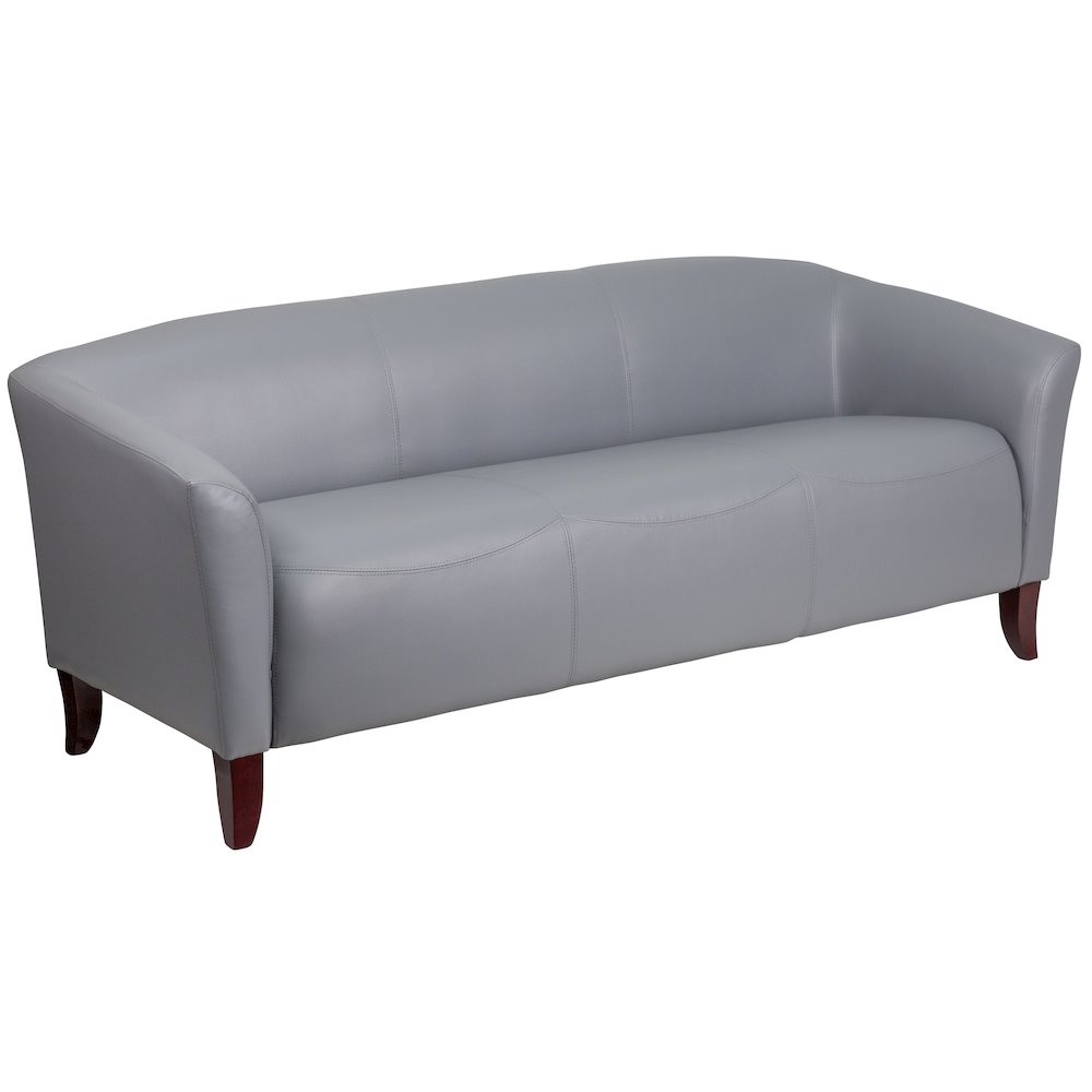 Gray LeatherSoft Sofa with Cherry Wood Feet. Picture 1