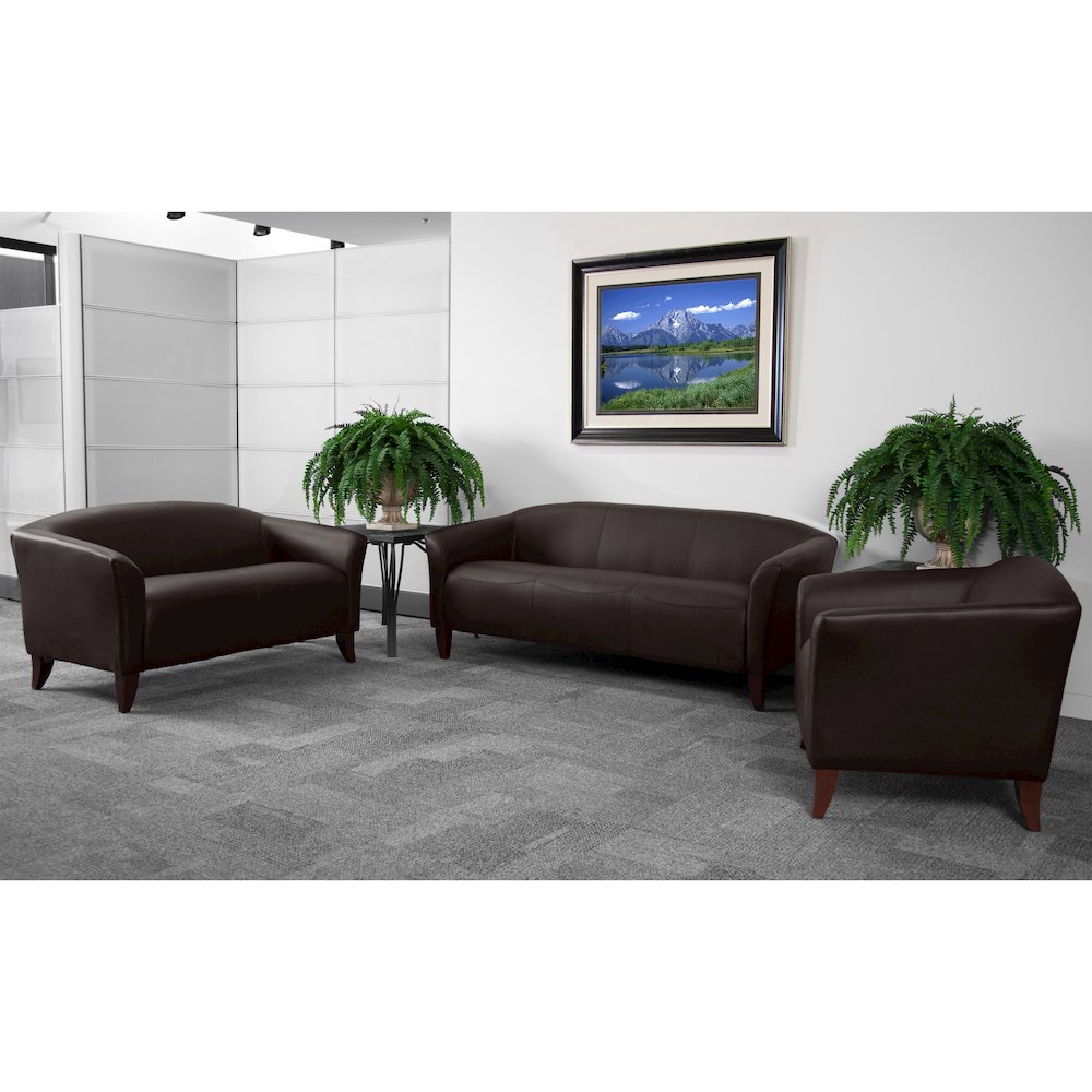Reception Set in Brown LeatherSoft with Cherry Wood Feet. Picture 2