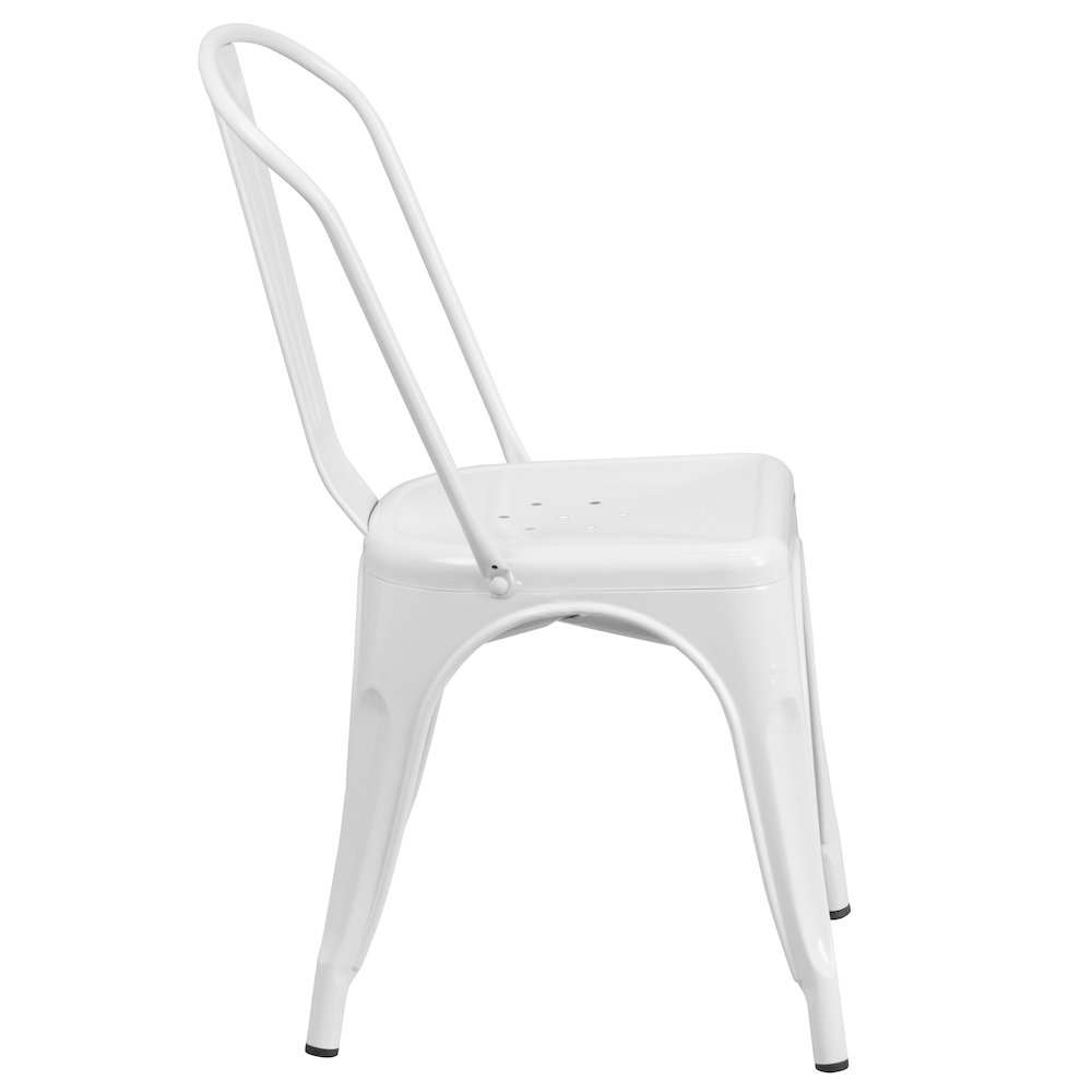 31.5" Square White Metal Indoor-Outdoor Table Set with 4 Stack Chairs. Picture 7