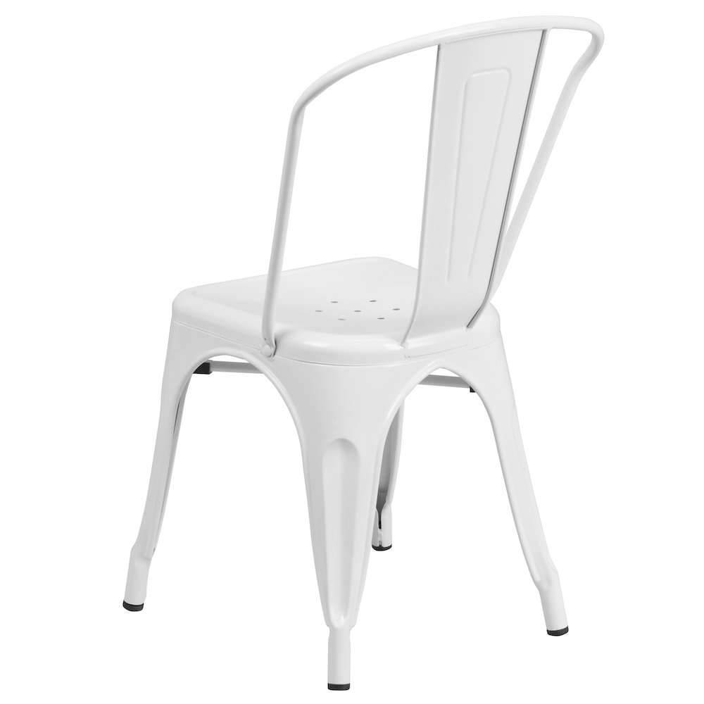 31.5" Square White Metal Indoor-Outdoor Table Set with 4 Stack Chairs. Picture 6