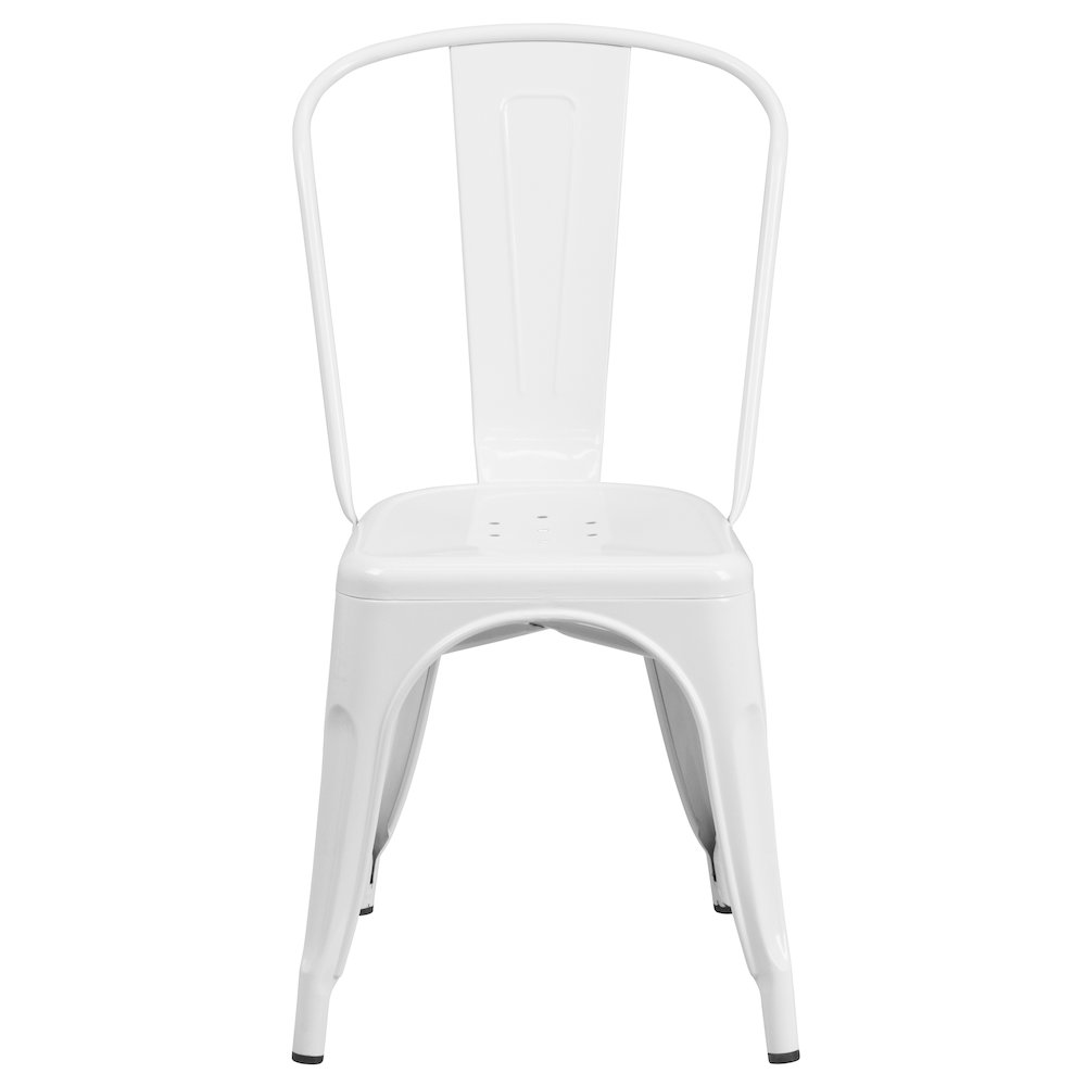 31.5" Square White Metal Indoor-Outdoor Table Set with 4 Stack Chairs. Picture 8