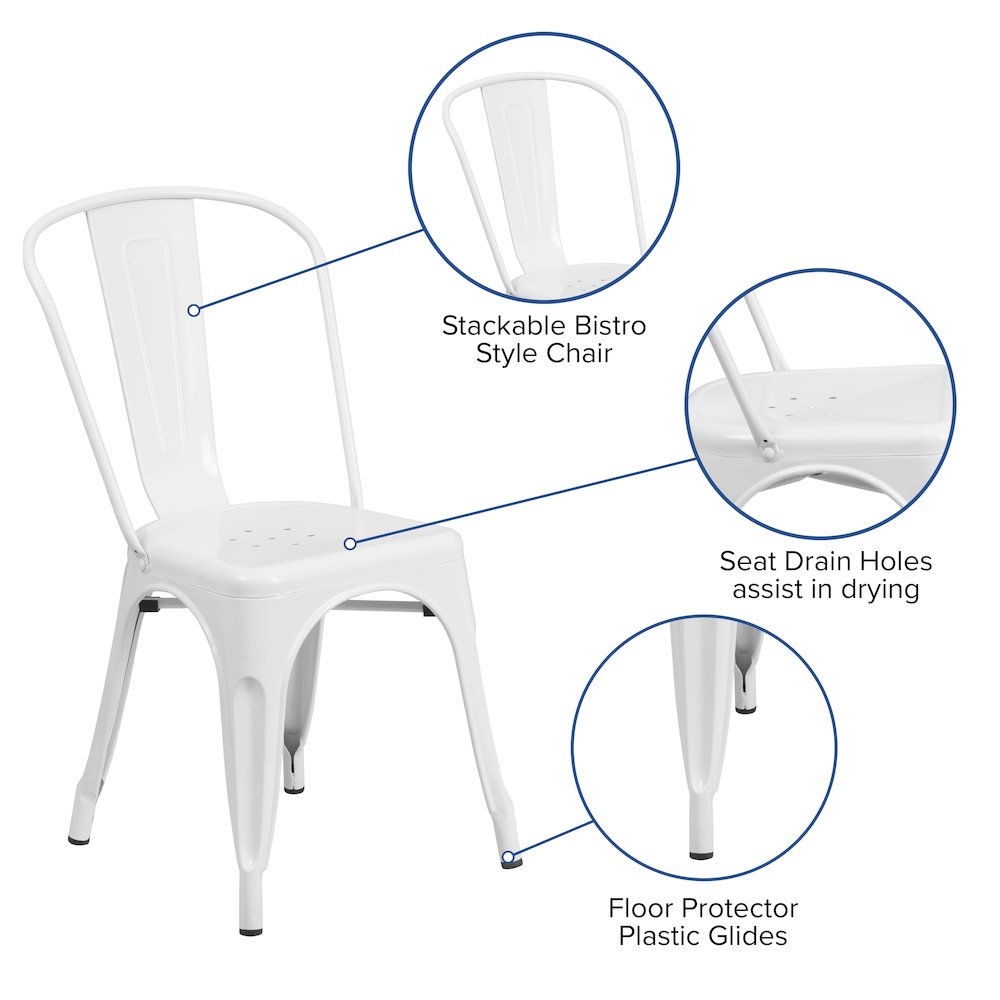 31.5" Square White Metal Indoor-Outdoor Table Set with 4 Stack Chairs. Picture 2