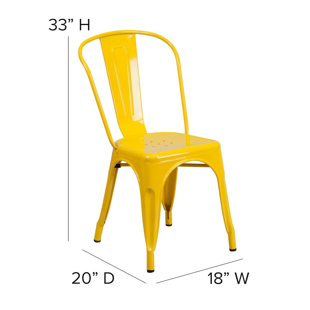 31.5" Square Yellow Metal Indoor-Outdoor Table Set with 4 Stack Chairs. Picture 3