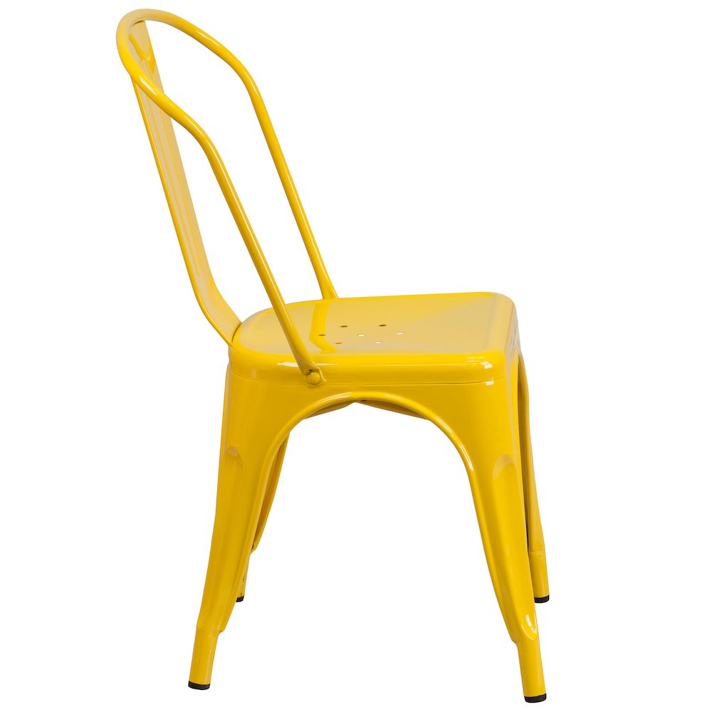 31.5" Square Yellow Metal Indoor-Outdoor Table Set with 4 Stack Chairs. Picture 5