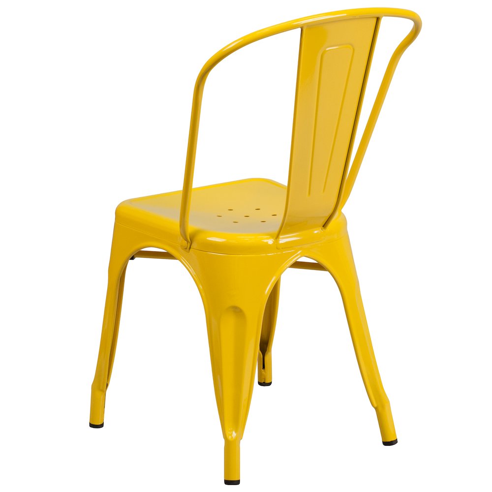 31.5" Square Yellow Metal Indoor-Outdoor Table Set with 4 Stack Chairs. Picture 4
