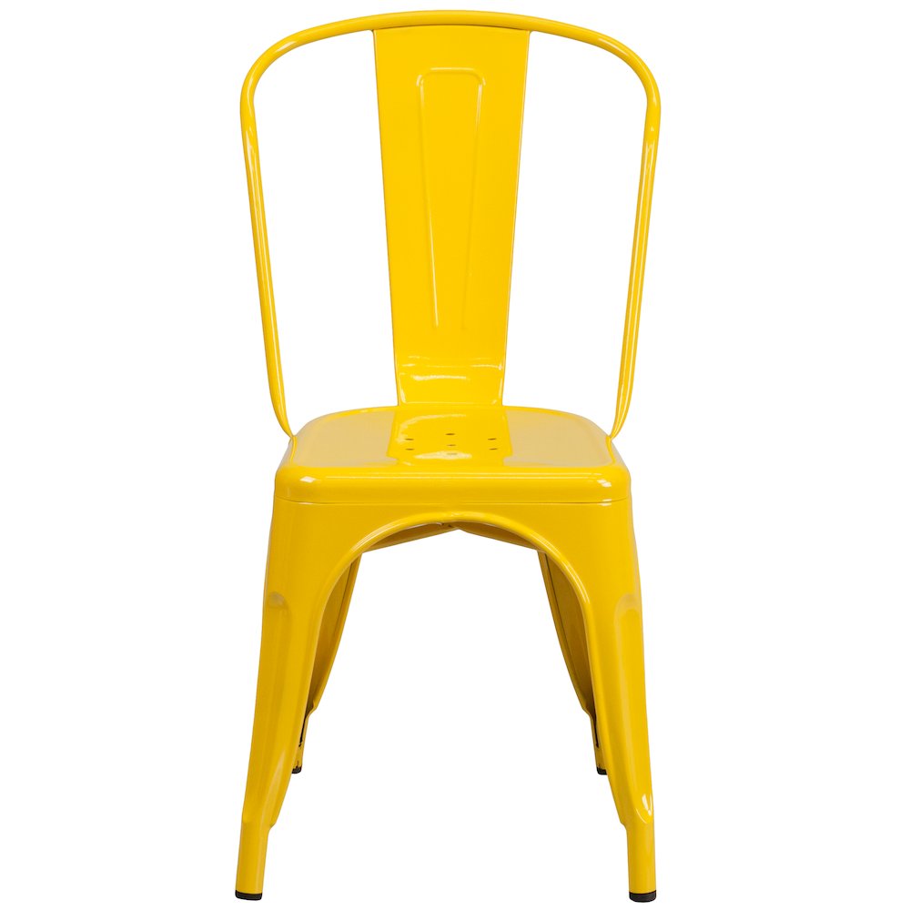 31.5" Square Yellow Metal Indoor-Outdoor Table Set with 4 Stack Chairs. Picture 6