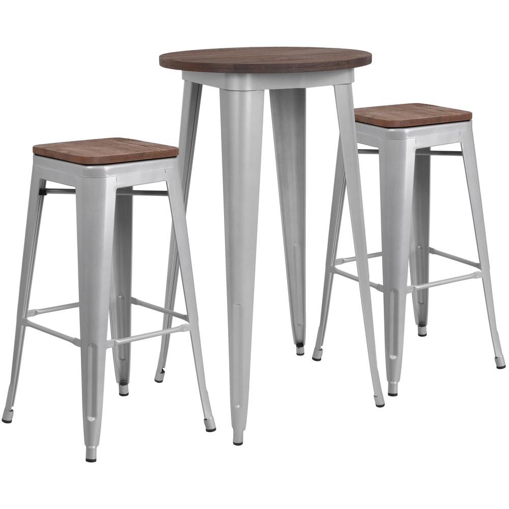 23.5'' Round Adjustable Height Rustic Pine Wood Table (Adjustable Range 26.25'' - 35.5''). Picture 4