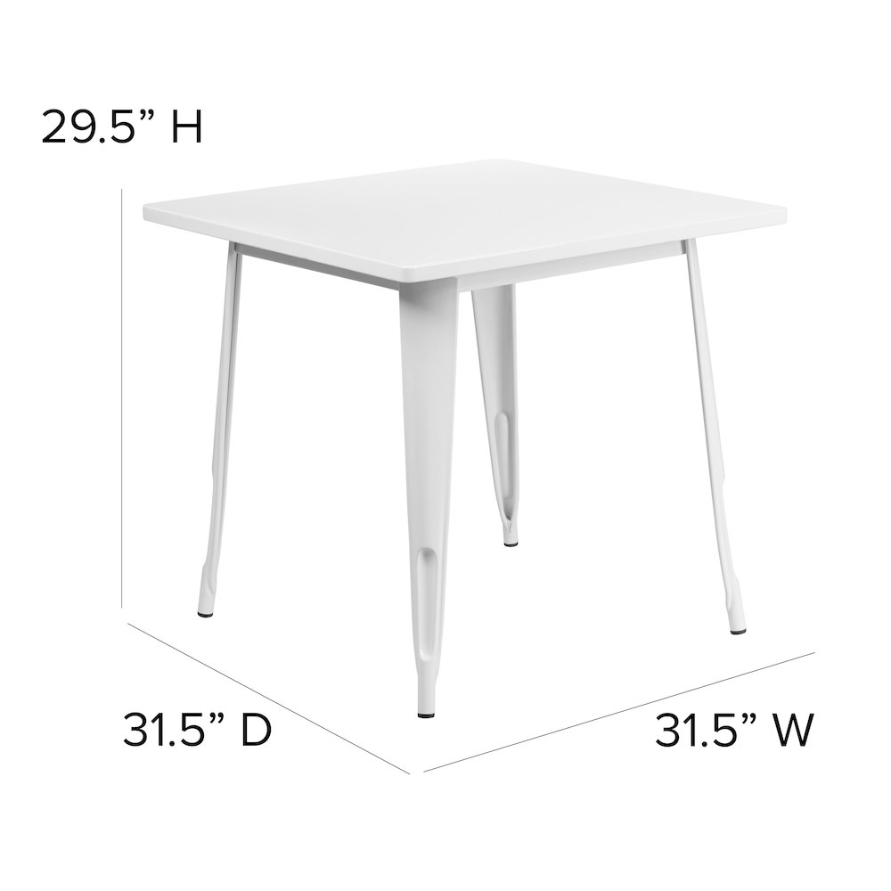31.5" Square White Metal Indoor-Outdoor Table Set with 4 Stack Chairs. Picture 5