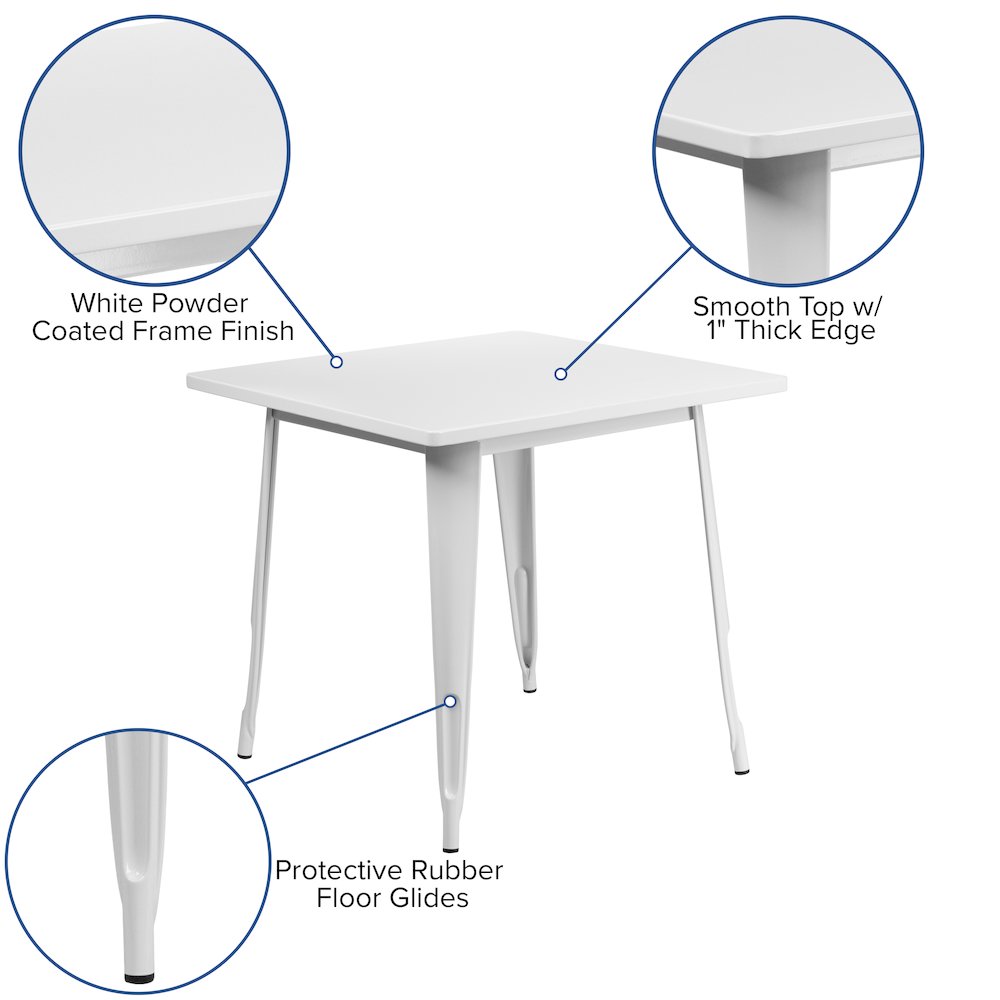 31.5" Square White Metal Indoor-Outdoor Table Set with 4 Stack Chairs. Picture 3