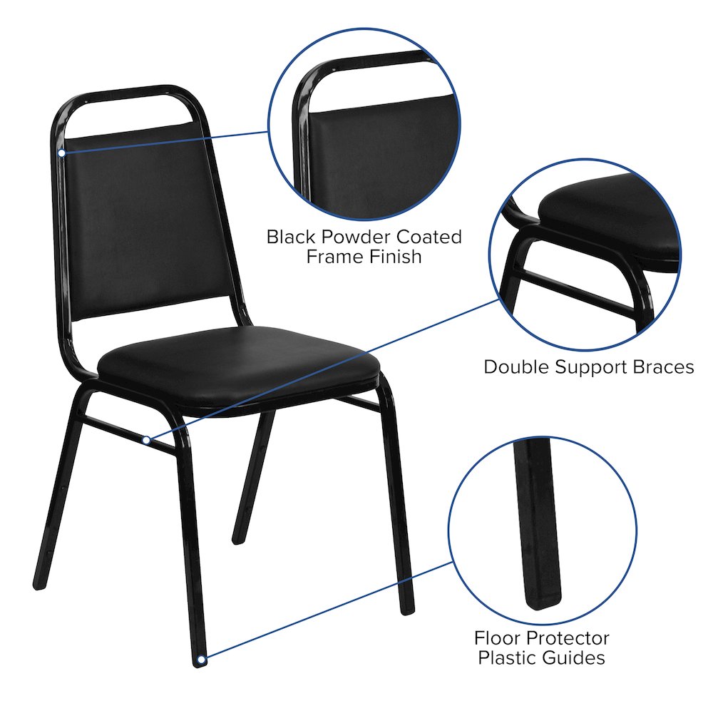 36'' Black Table Set with X-Base and 4 Black Trapezoidal Back Banquet Chairs. Picture 5