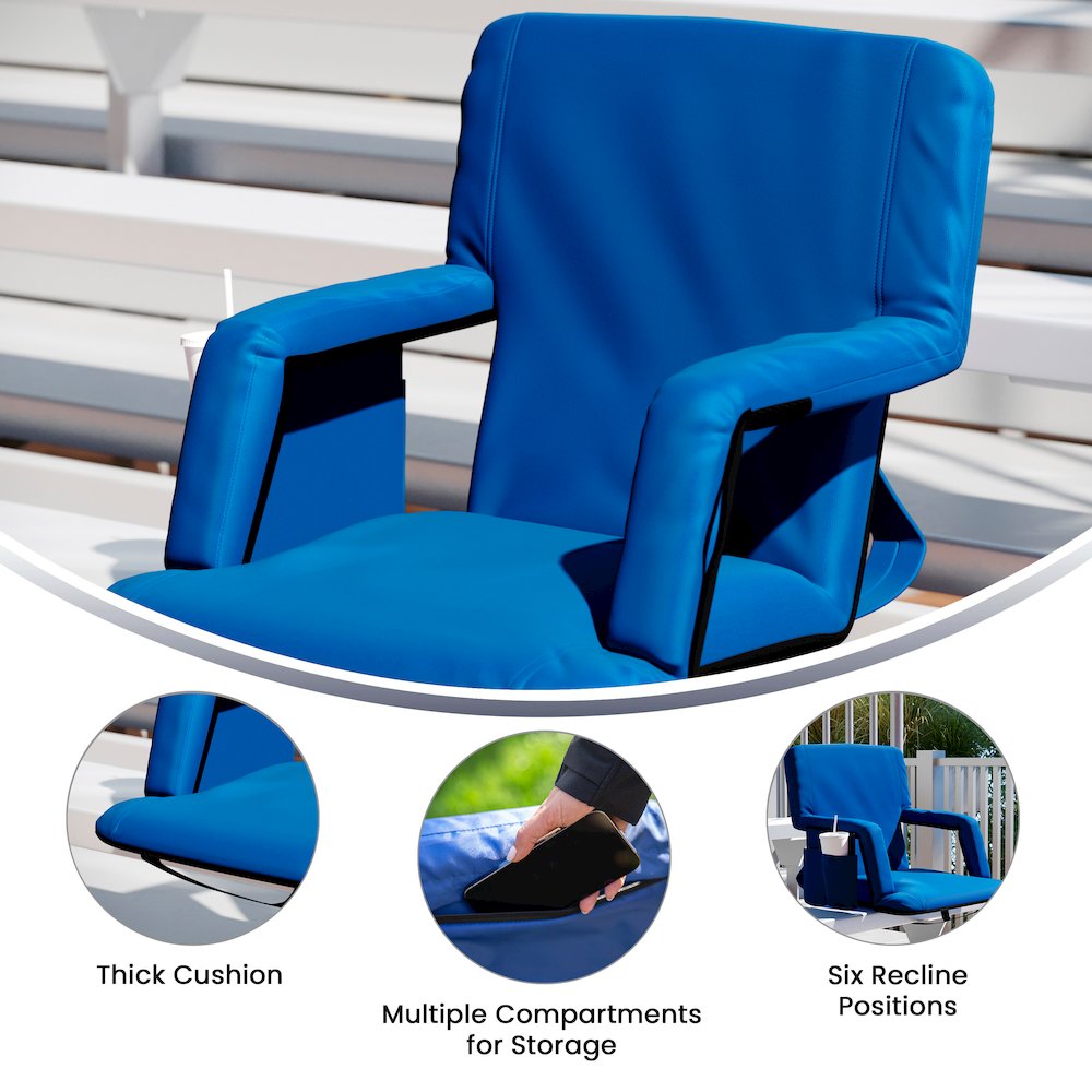 Set of 2 Blue Portable Lightweight Stadium Chairs with Armrests. Picture 6