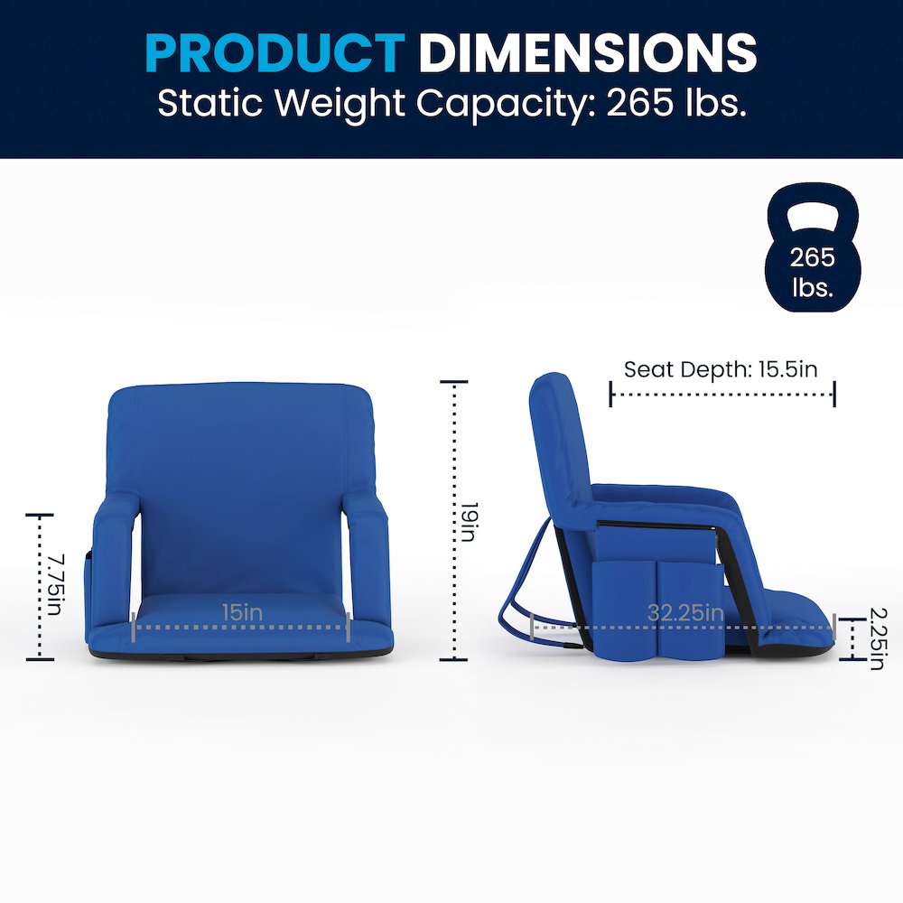 Set of 2 Blue Portable Lightweight Stadium Chairs with Armrests. Picture 8