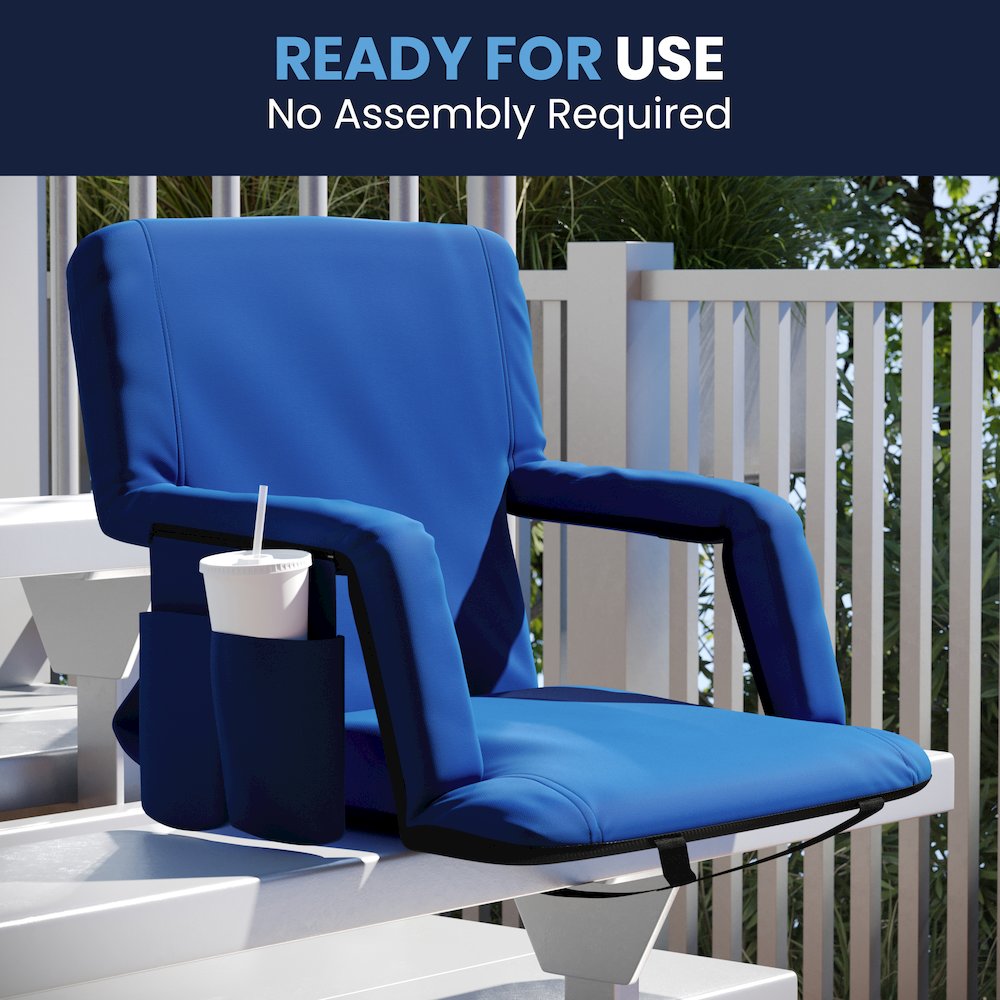 Set of 2 Blue Portable Lightweight Stadium Chairs with Armrests. Picture 3