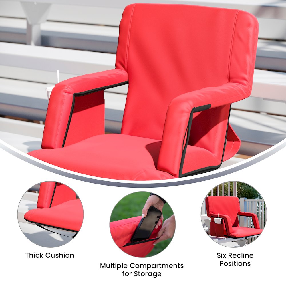 Set of 2 Red Portable Lightweight Stadium Chairs with Armrests. Picture 6