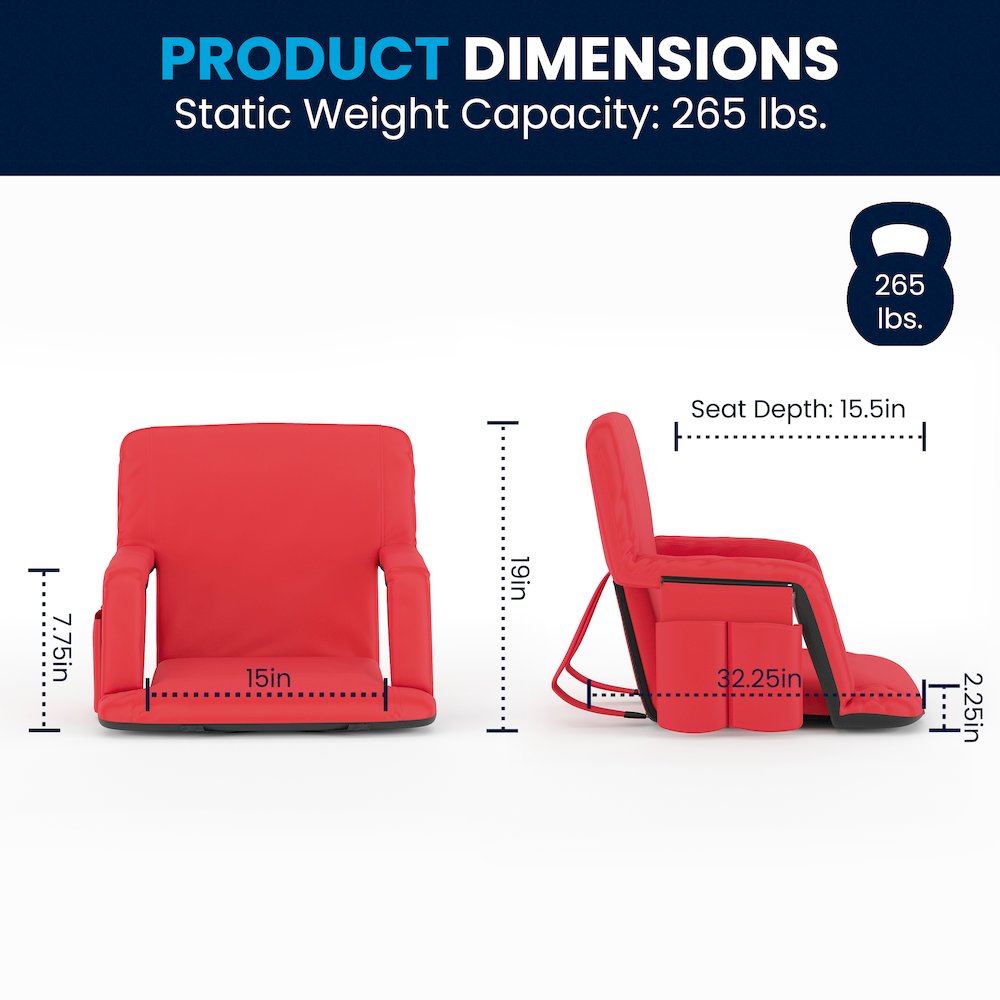 Set of 2 Red Portable Lightweight Stadium Chairs with Armrests. Picture 8