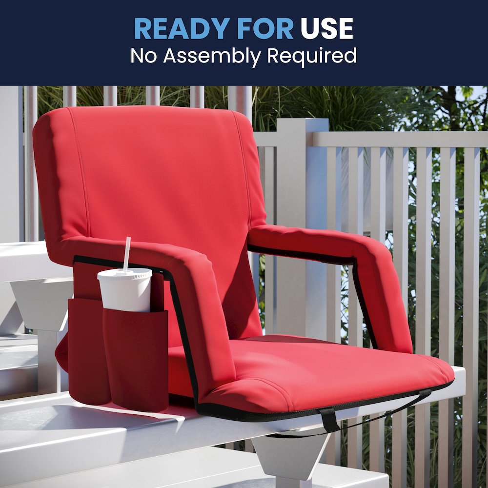Set of 2 Red Portable Lightweight Stadium Chairs with Armrests. Picture 3