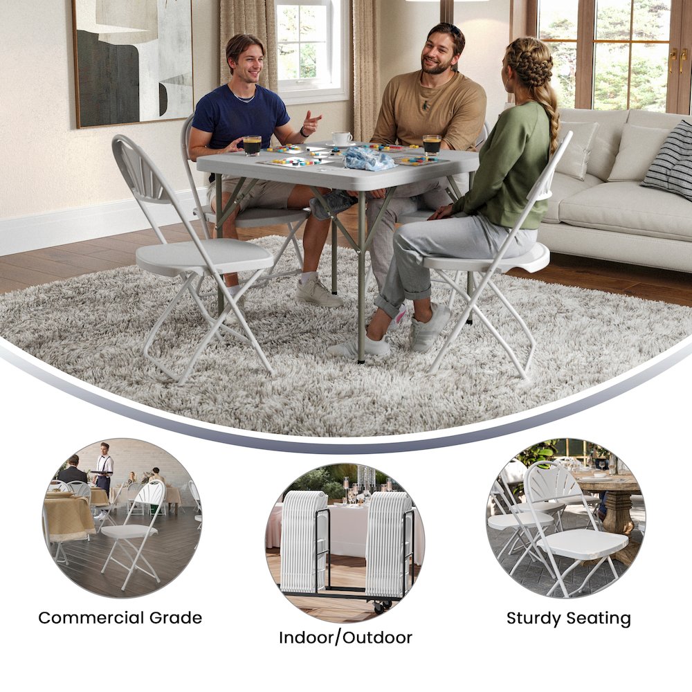 650 lb. Capacity White Plastic Fan Back Folding Chair. Picture 8