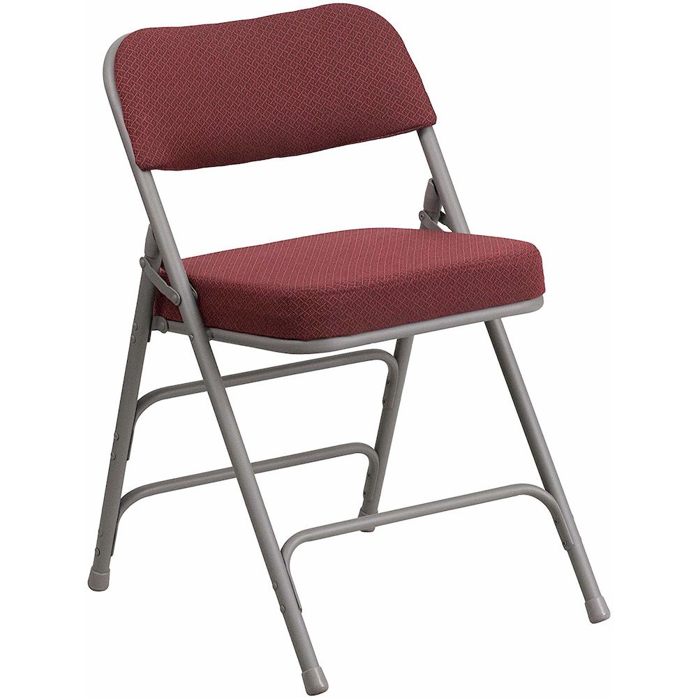 Triple Braced & Double Hinged Burgundy Fabric Metal Folding Chair pack of 4. Picture 1
