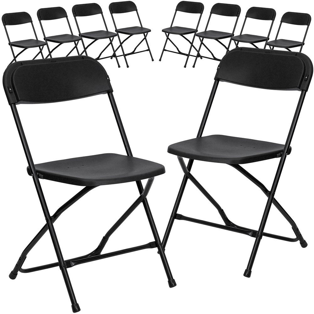 10 Pk. HERCULES Series 650 lb. Capacity Premium Black Plastic Folding Chair. Picture 1