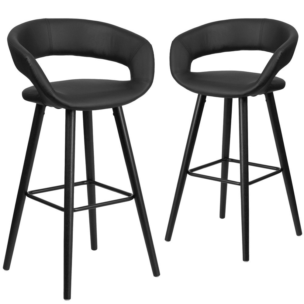 2 Pk. Brynn Series 29'' High Black Vinyl Barstool with Cappuccino Wood Frame. Picture 1