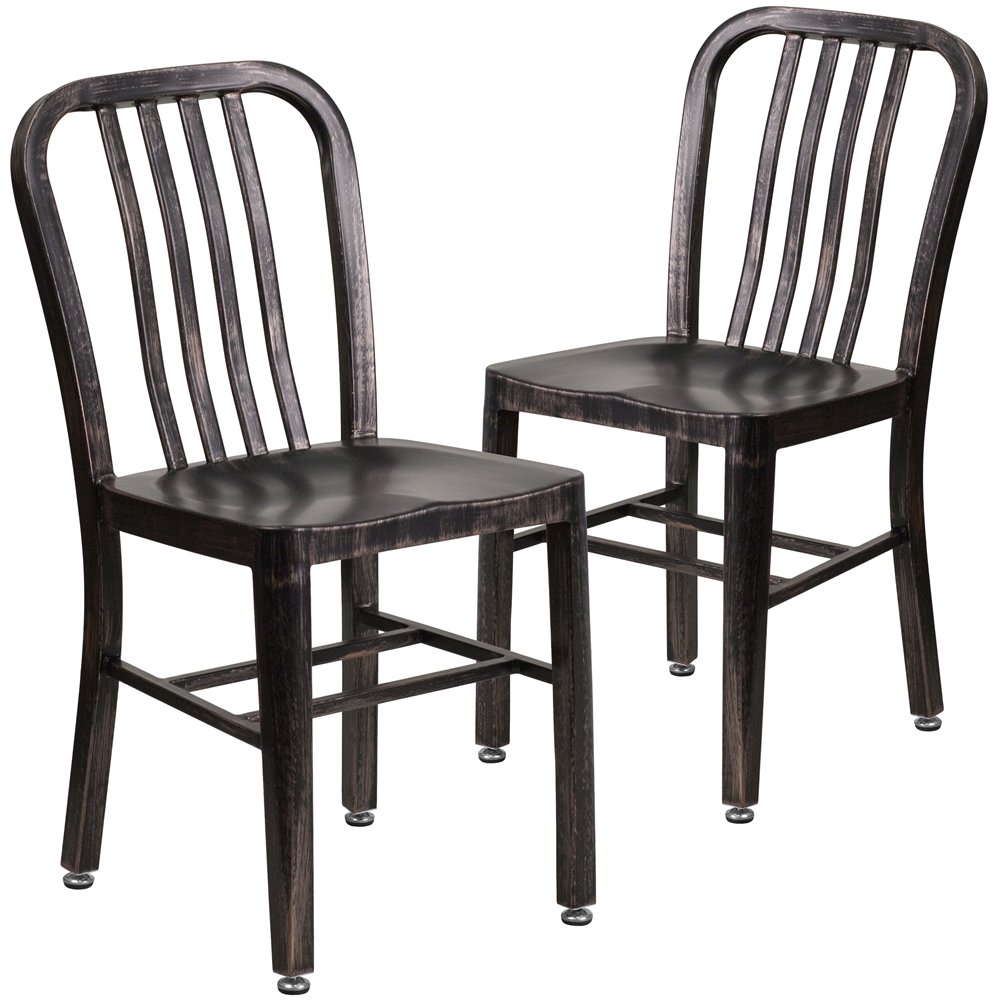 2 Pk. Black-Antique Gold Metal Indoor-Outdoor Chair. Picture 1