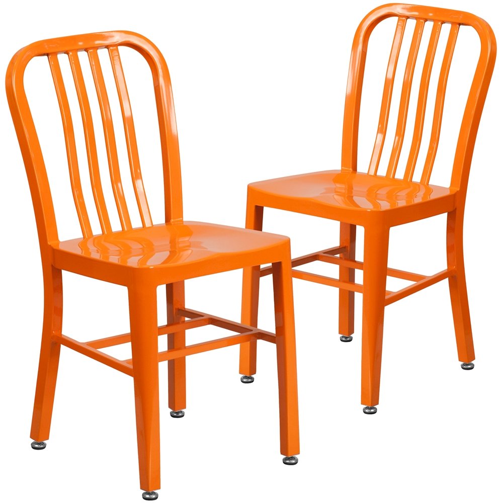 2 Pk. Orange Metal Indoor-Outdoor Chair. Picture 1