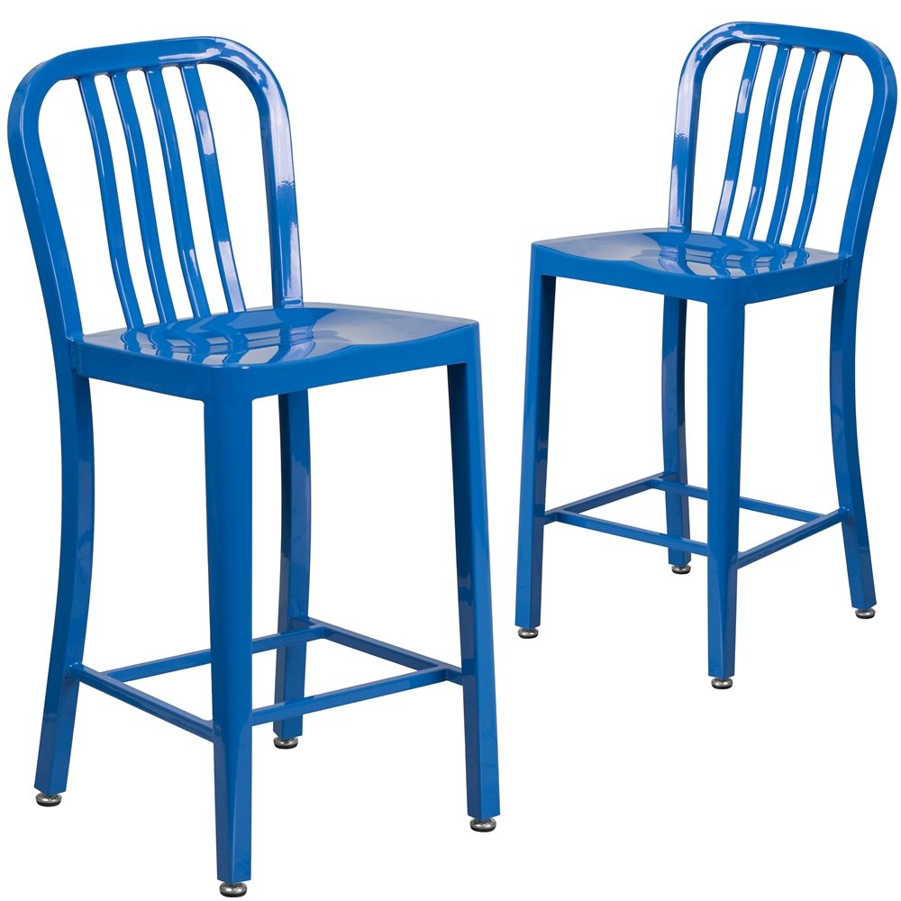 2 Pk. 24'' High Blue Metal Indoor-Outdoor Counter Height Stool. Picture 1