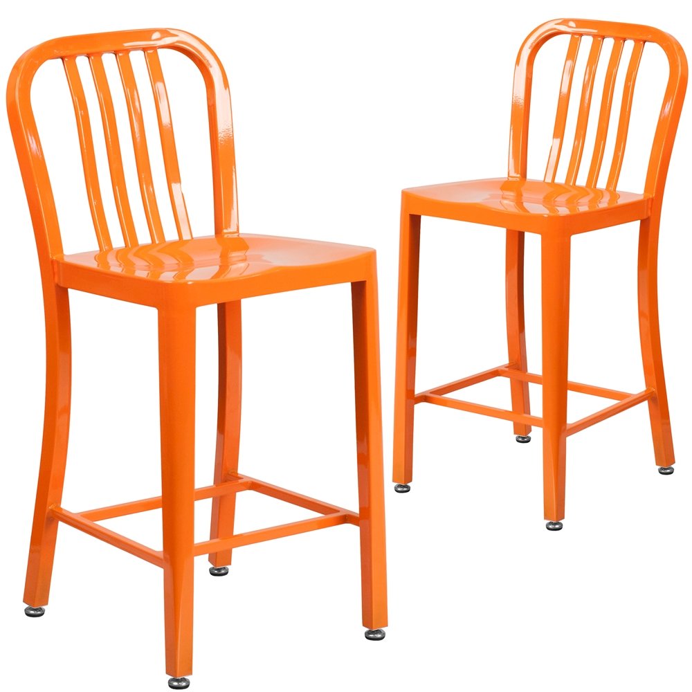2 Pk. 24'' High Orange Metal Indoor-Outdoor Counter Height Stool. Picture 1