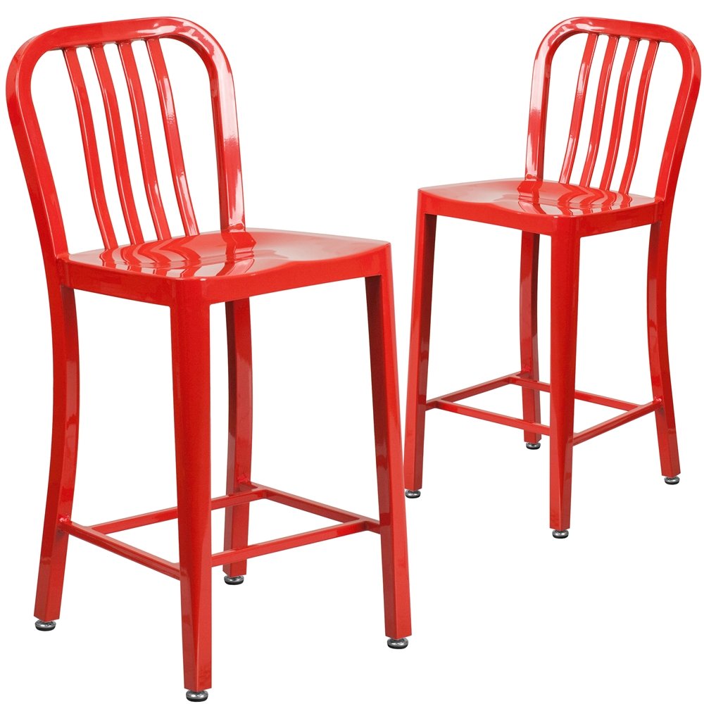 2 Pk. 24'' High Red Metal Indoor-Outdoor Counter Height Stool. Picture 1