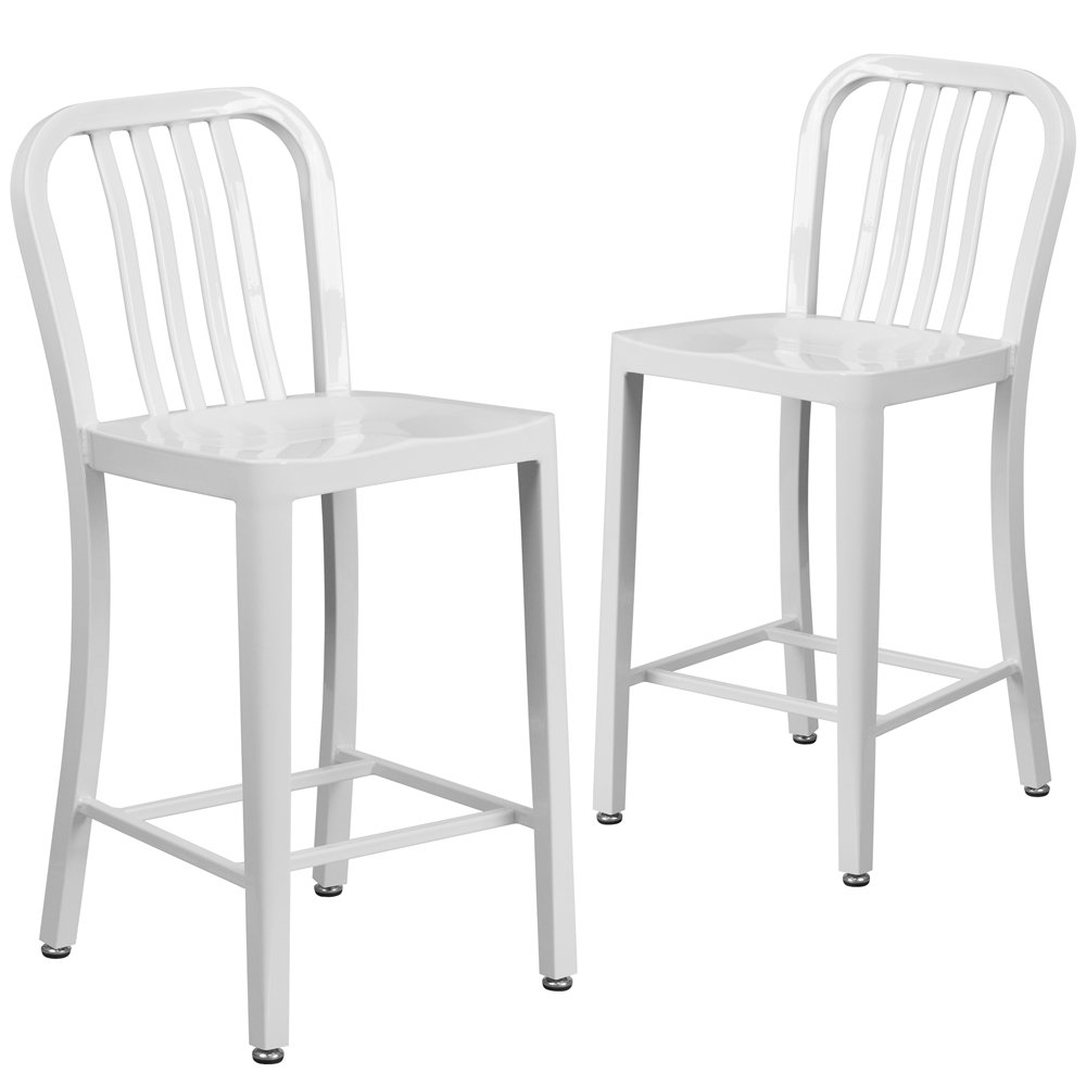 2 Pk. 24'' High White Metal Indoor-Outdoor Counter Height Stool. Picture 1