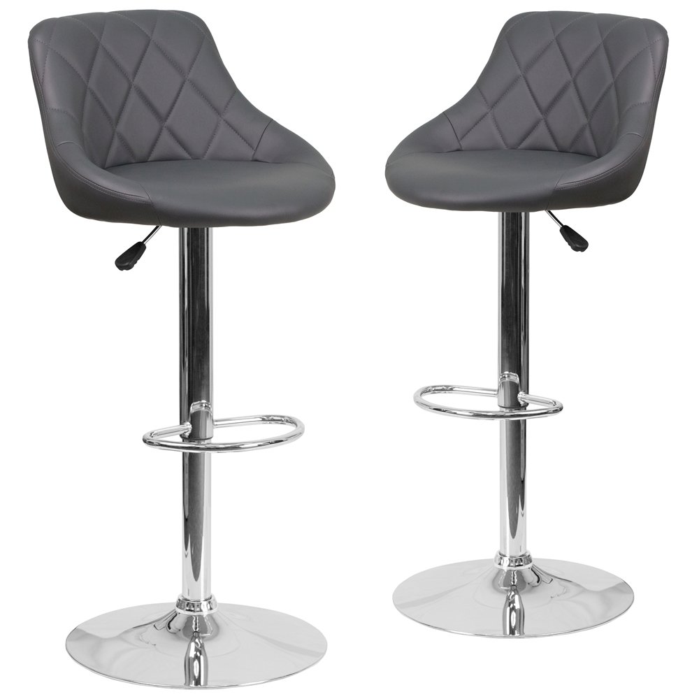 2 Pk. Gray Vinyl Bucket Seat Adjustable Height Barstool with Chrome Base. Picture 1