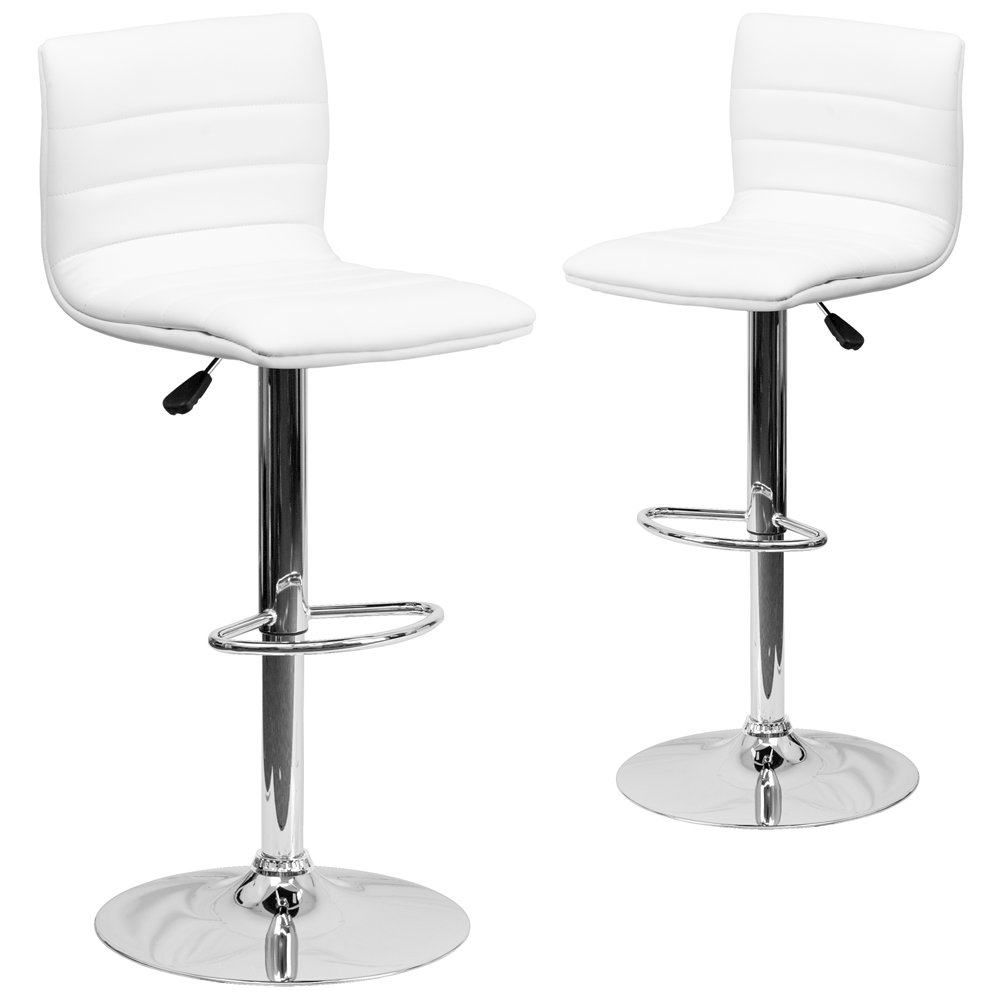 2 Pk. Contemporary White Vinyl Adjustable Height Barstool with Chrome Base. Picture 1