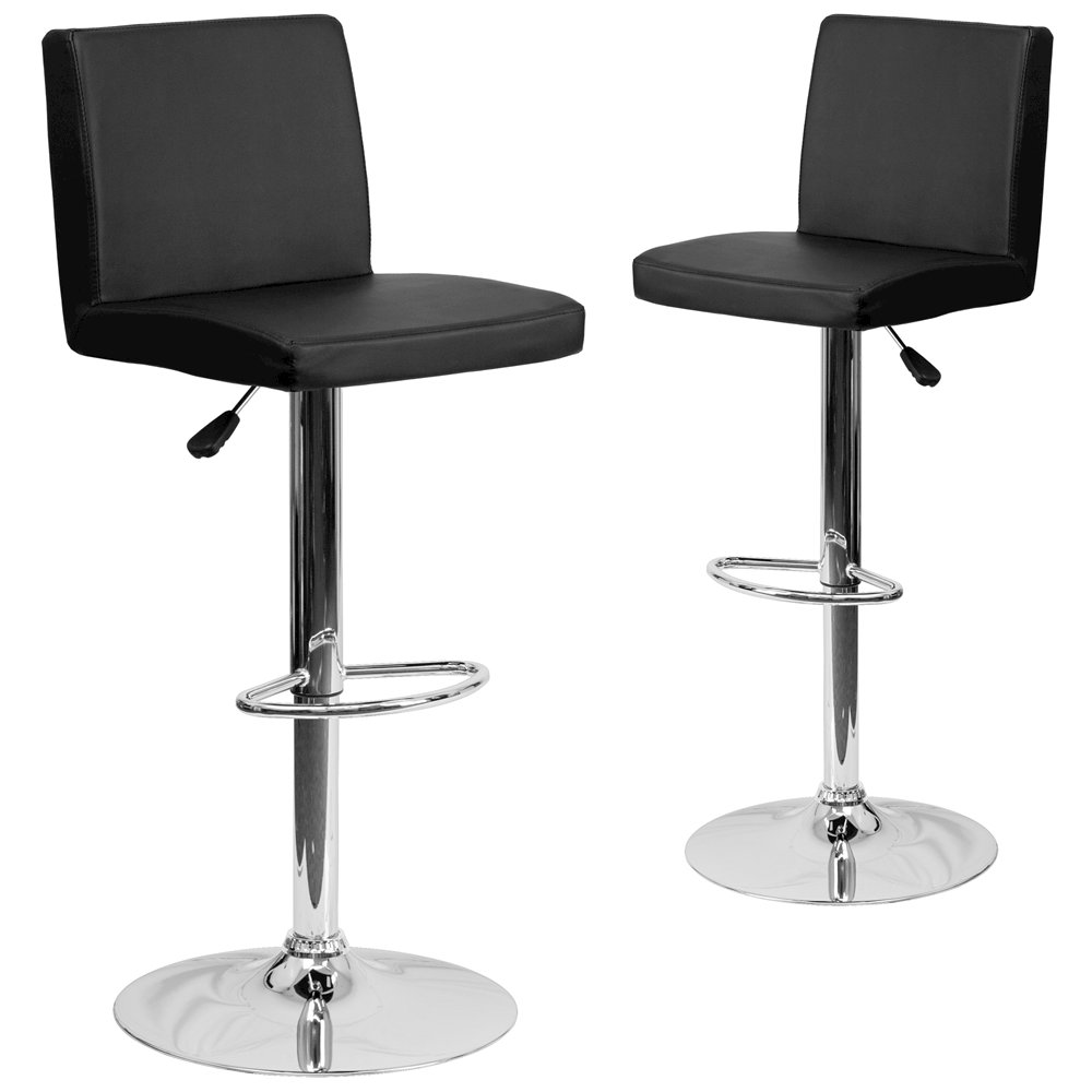 2 Pk. Contemporary Black Vinyl Adjustable Height Barstool with Chrome Base. Picture 1