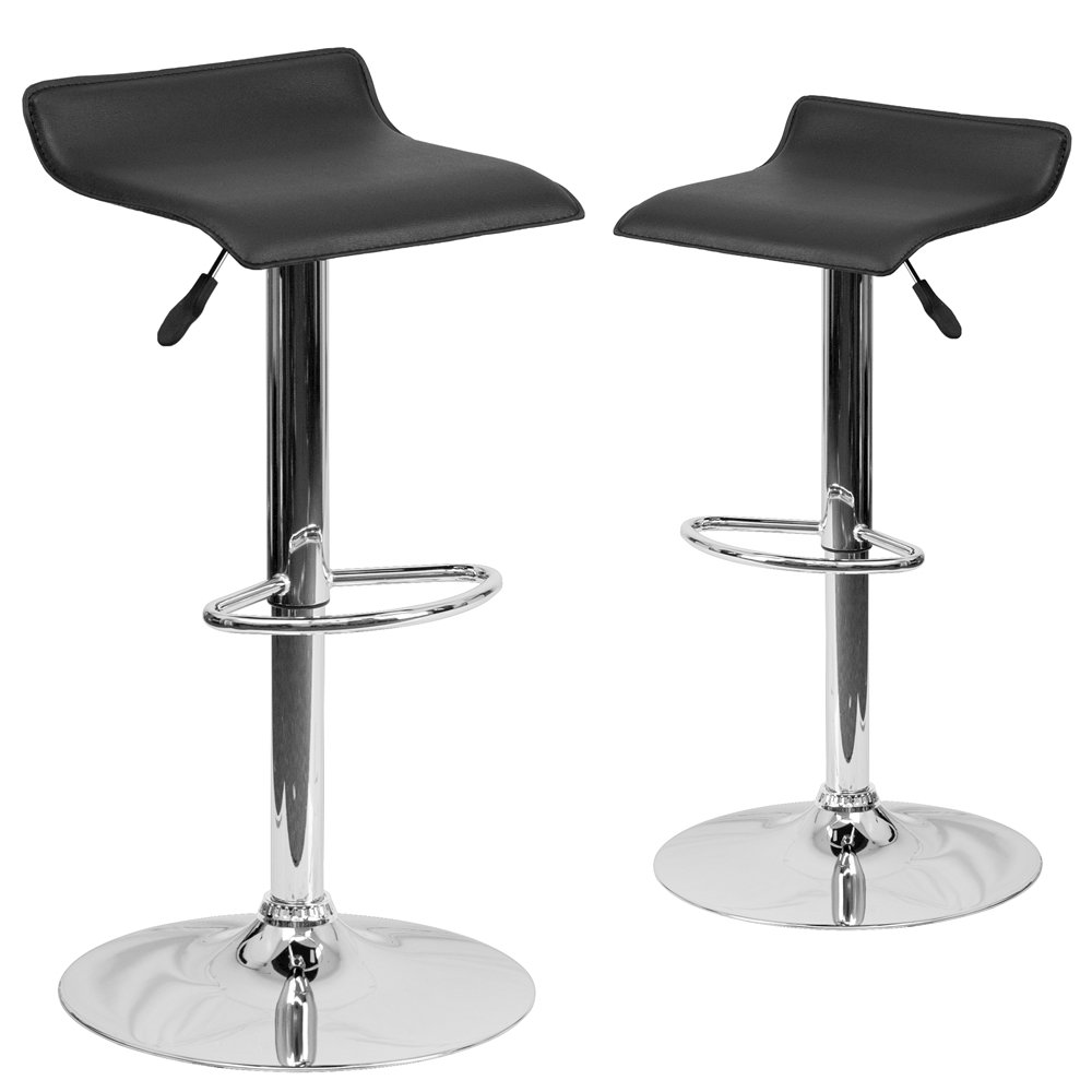 2 Pk. Contemporary Black Vinyl Adjustable Height Barstool with Chrome Base. Picture 1