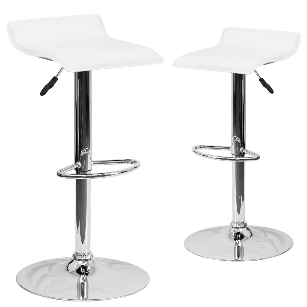 2 Pk. Contemporary White Vinyl Adjustable Height Barstool with Chrome Base. Picture 1