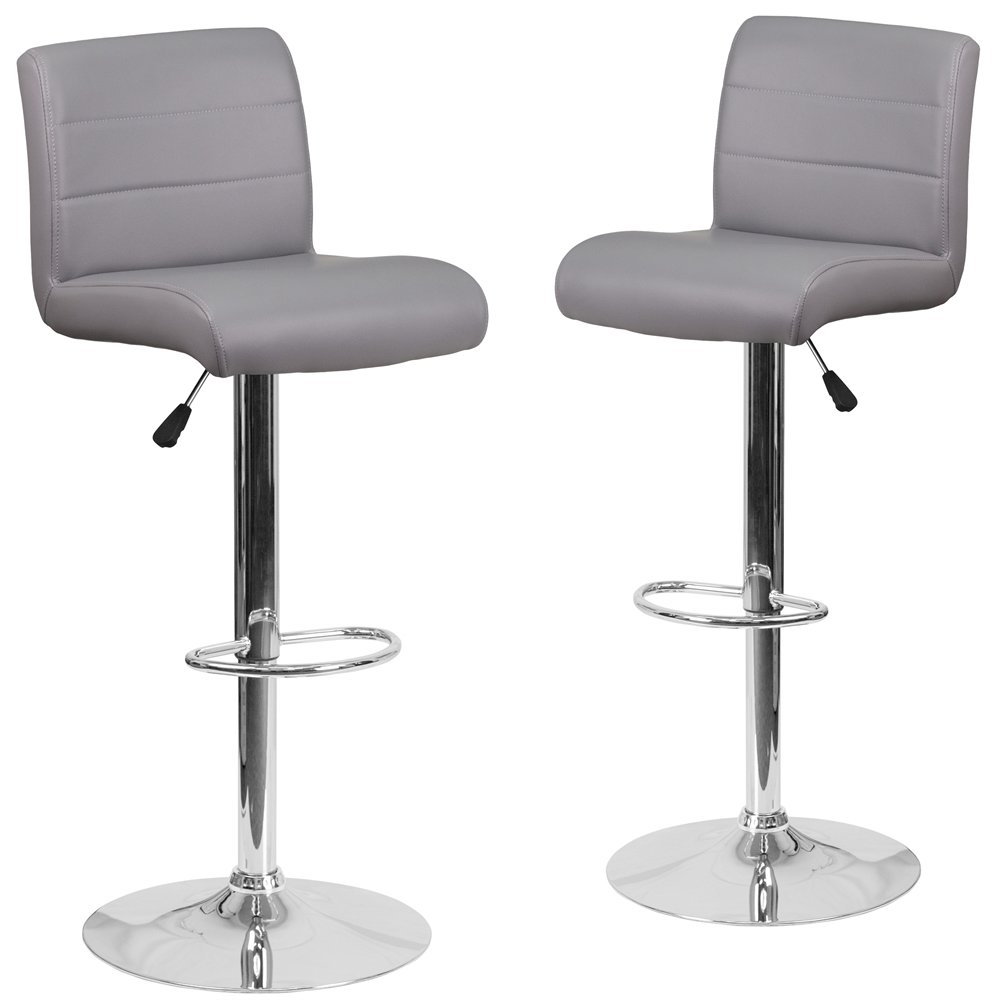 2 Pk. Grey Vinyl Adjustable Height Barstool with Chrome Base and Footrest. Picture 1