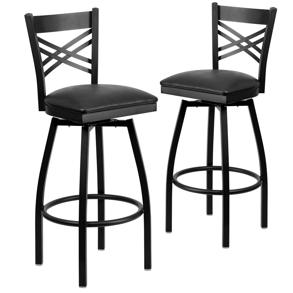 2 Pk. HERCULES Series Black ''X'' Back Swivel Metal Barstool - Black Vinyl Seat. Picture 1