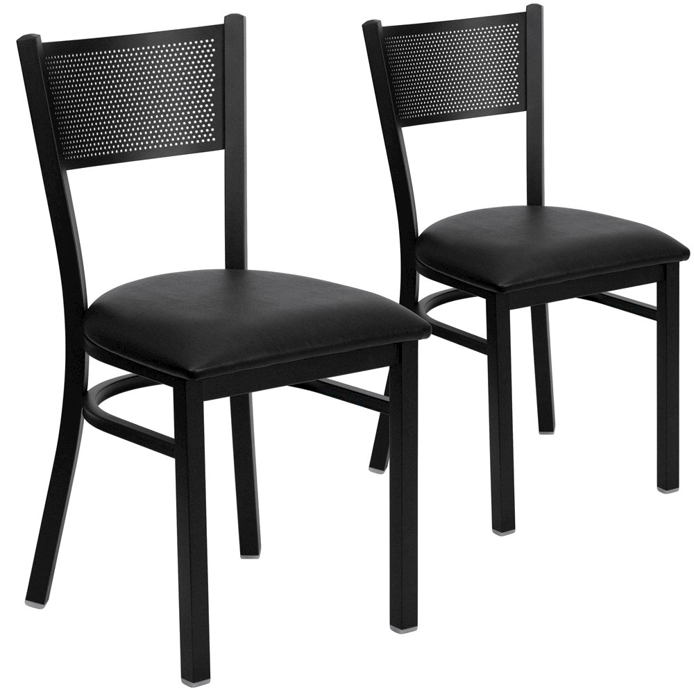2 Pk. HERCULES Series Black Grid Back Metal Restaurant Chair - Black Vinyl Seat. Picture 1