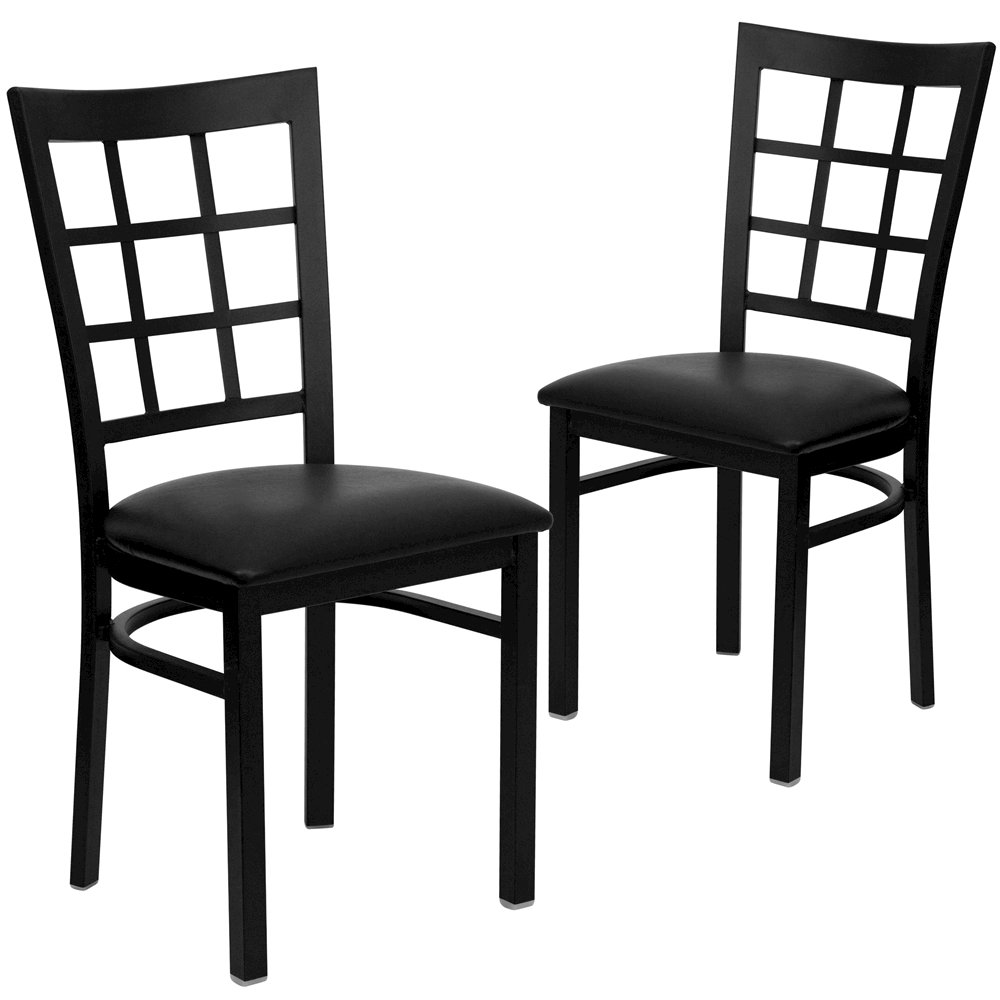 2 Pk. Black Window Back Metal Restaurant Chair - Black Vinyl Seat. Picture 1