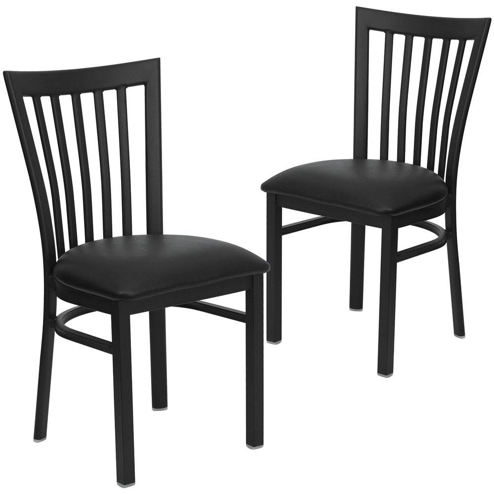 2 Pk. Black School House Back Metal Restaurant Chair - Black Vinyl Seat. Picture 1