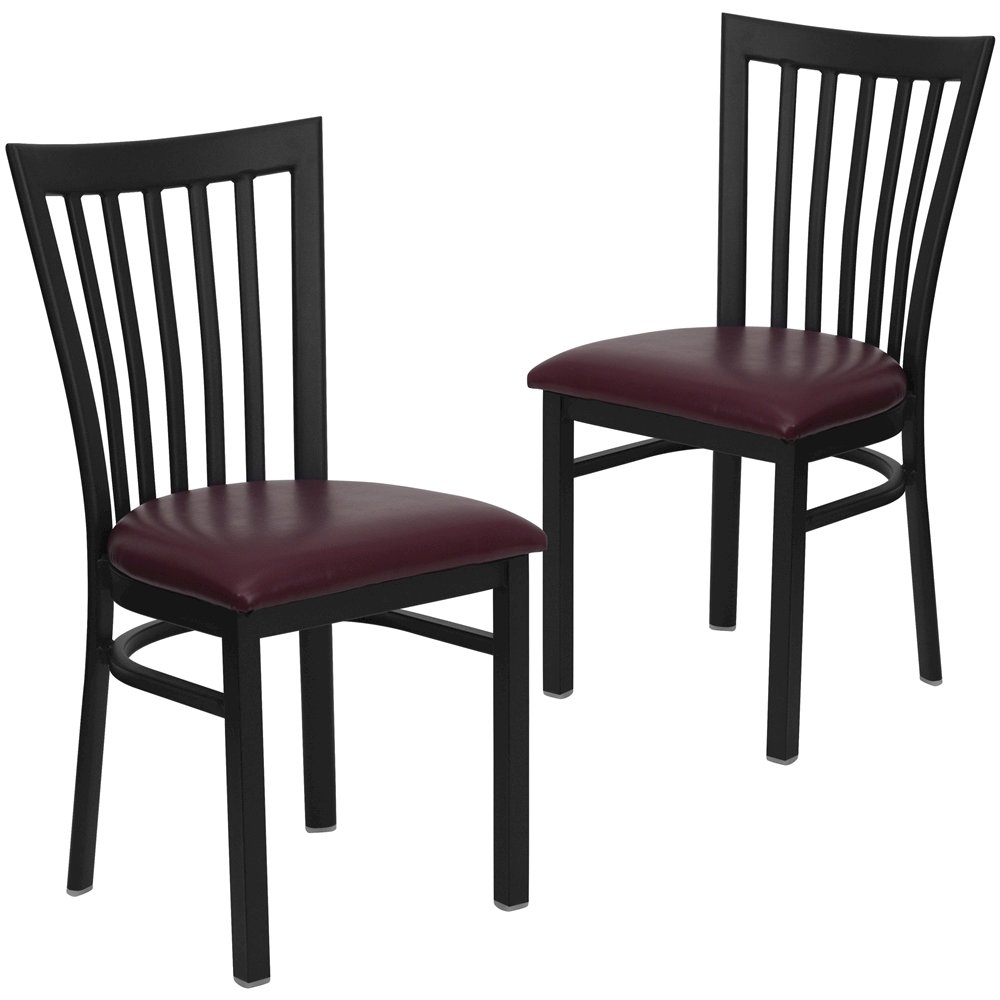 2 Pk. Black School House Back Metal Restaurant Chair - Burgundy Vinyl Seat. Picture 1