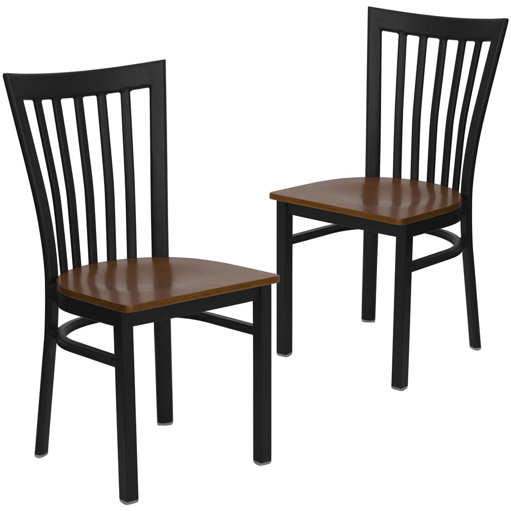 2 Pk. Black School House Back Metal Restaurant Chair - Cherry Wood Seat. Picture 1