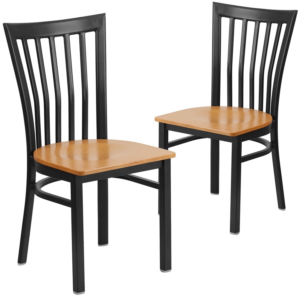 2 Pk. Black School House Back Metal Restaurant Chair - Natural Wood Seat. Picture 1