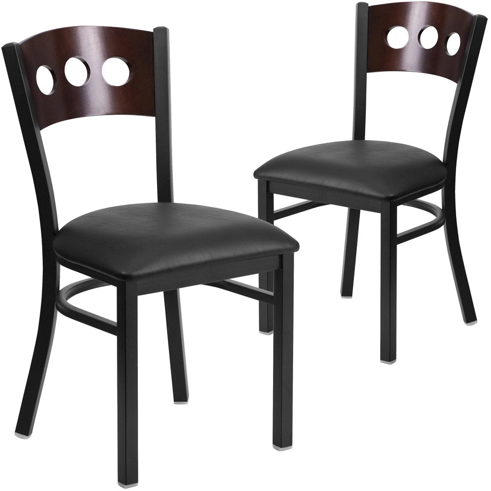 2 Pk. 3 Circle Back Metal Chair - Walnut Wood Back, Black Vinyl Seat. Picture 1