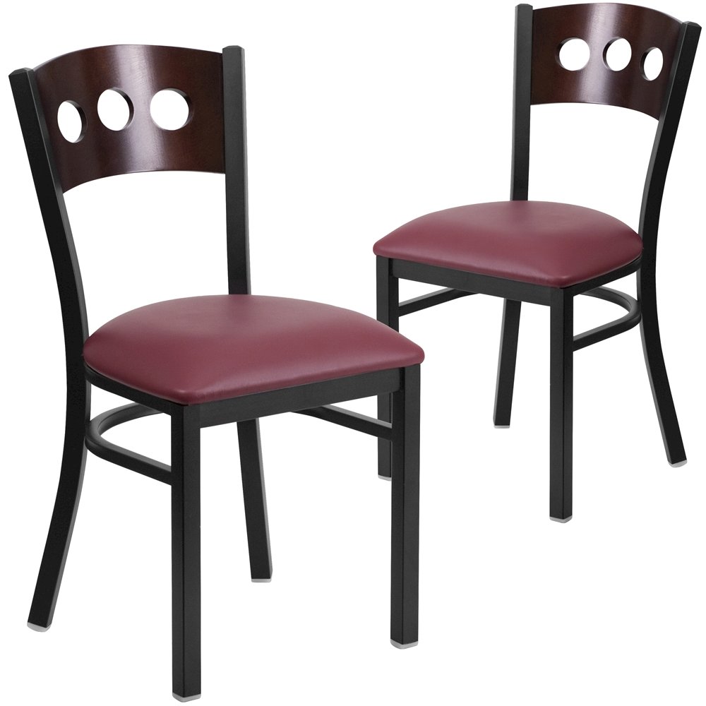 2 Pk. 3 Circle Back Metal Chair - Walnut Wood Back, Burgundy Vinyl Seat. Picture 1