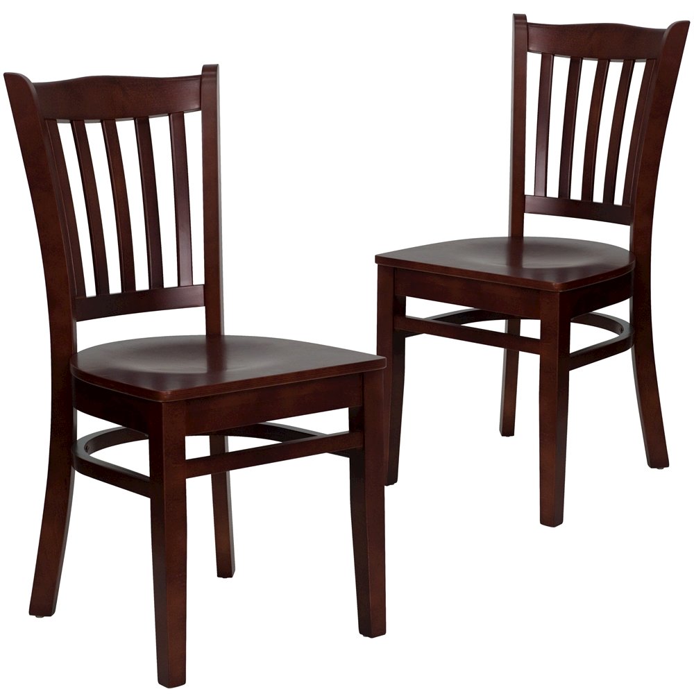 2 Pk. Mahogany Finished Vertical Slat Back Wooden Restaurant Chair. Picture 1