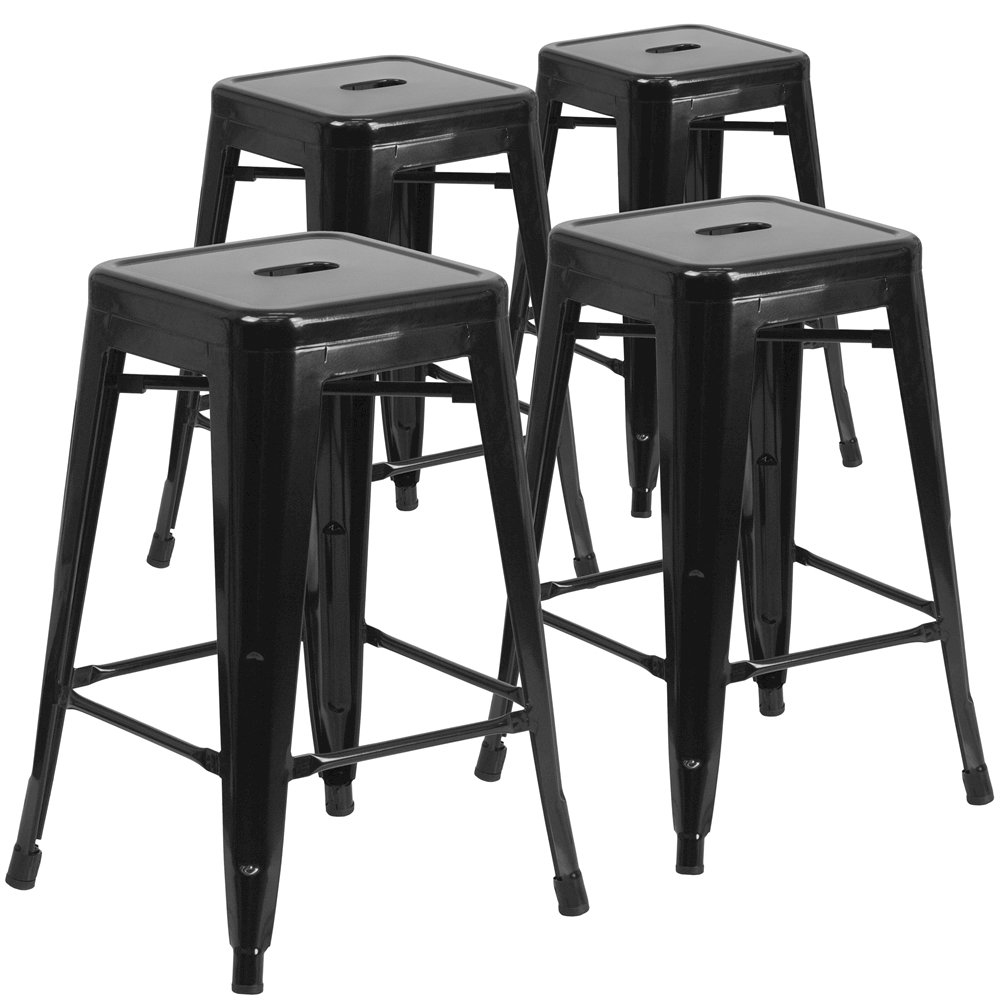 4 Pk. 24'' High Backless Black Metal Indoor-Outdoor Counter Height Stool. Picture 1